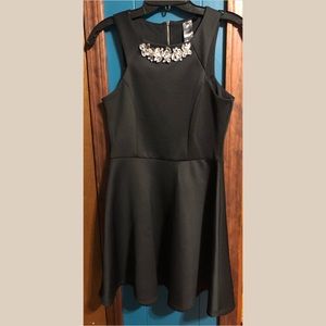 Black Dress w/ Gemstone Neckline Detailing